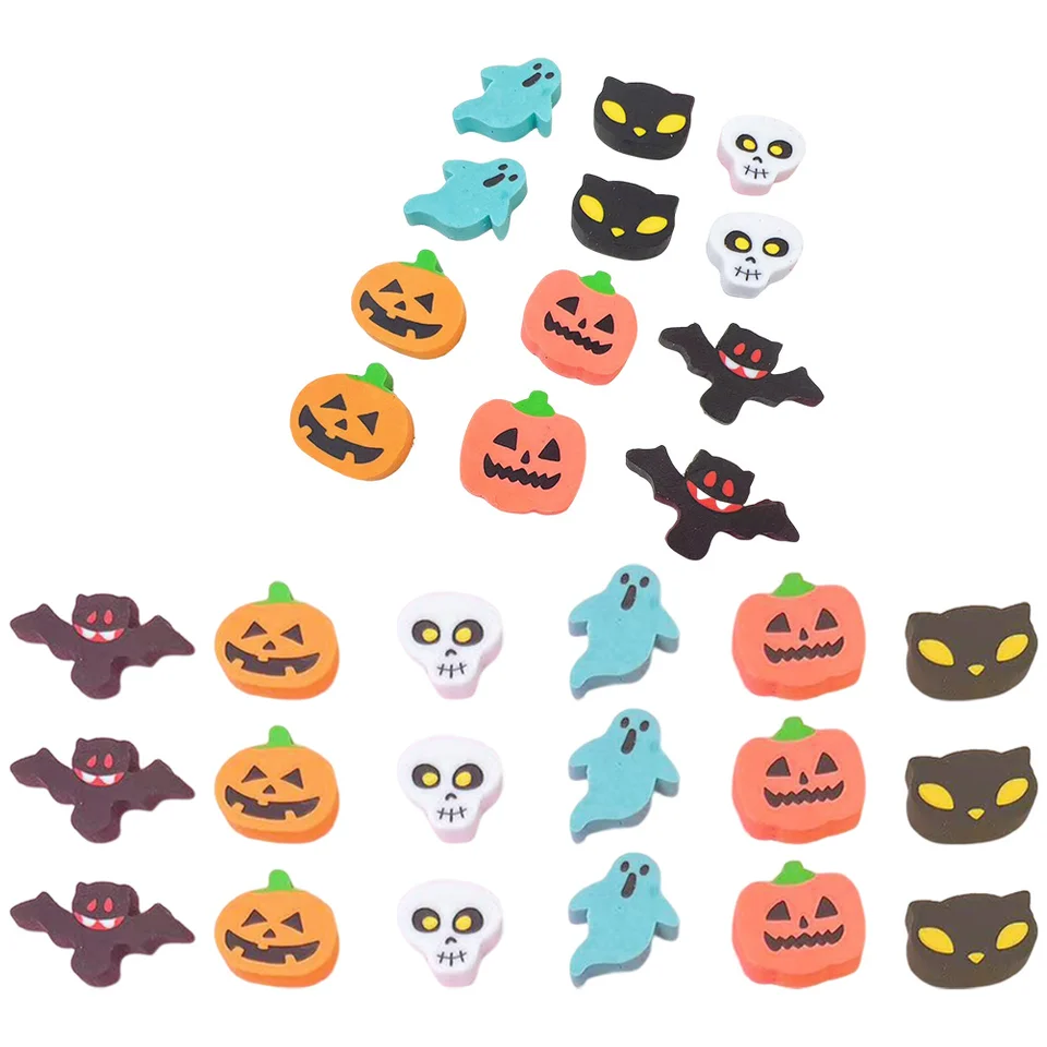 100 pcs Halloween Stationaly Eraser lebka lebka gumina gumy bat gumy kreslenie Supals Supplies Halloween Party