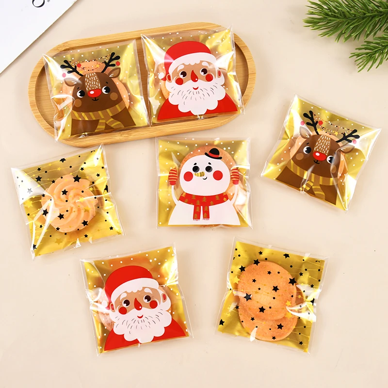 100 pcs vianočné cukrovinky Santa Claus Snowman Elk Elk Cookie Gift Plastové tašky 2025 Nový rok dekorácie vianočných večierkov