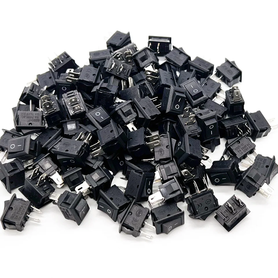 100 počítačov Spínač tlačidla s tlačidlom 10x15 mm SPST 2PIN 3A 250V KCD1 Snap-in ON/OFF OFF ROCKER prepínač 10 mm*15 mm mini čierny