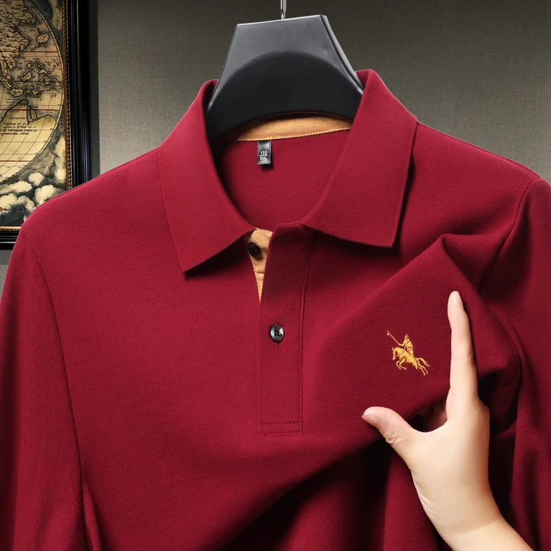 100% Pure Cotton Long Rucked Pánska košeľa Jeseň módny golf Small Horse Logo Hot Predaj nášivok na značku Brand Tri Adasy Tričko