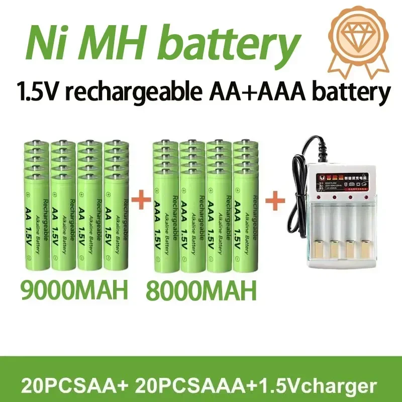 100% pôvodná 1,5 V AA+AAA Nabíjateľná batéria Ni-MH 1,5V, vhodná pre hodiny, myši, počítače, hračky atď.+Nabíjačku