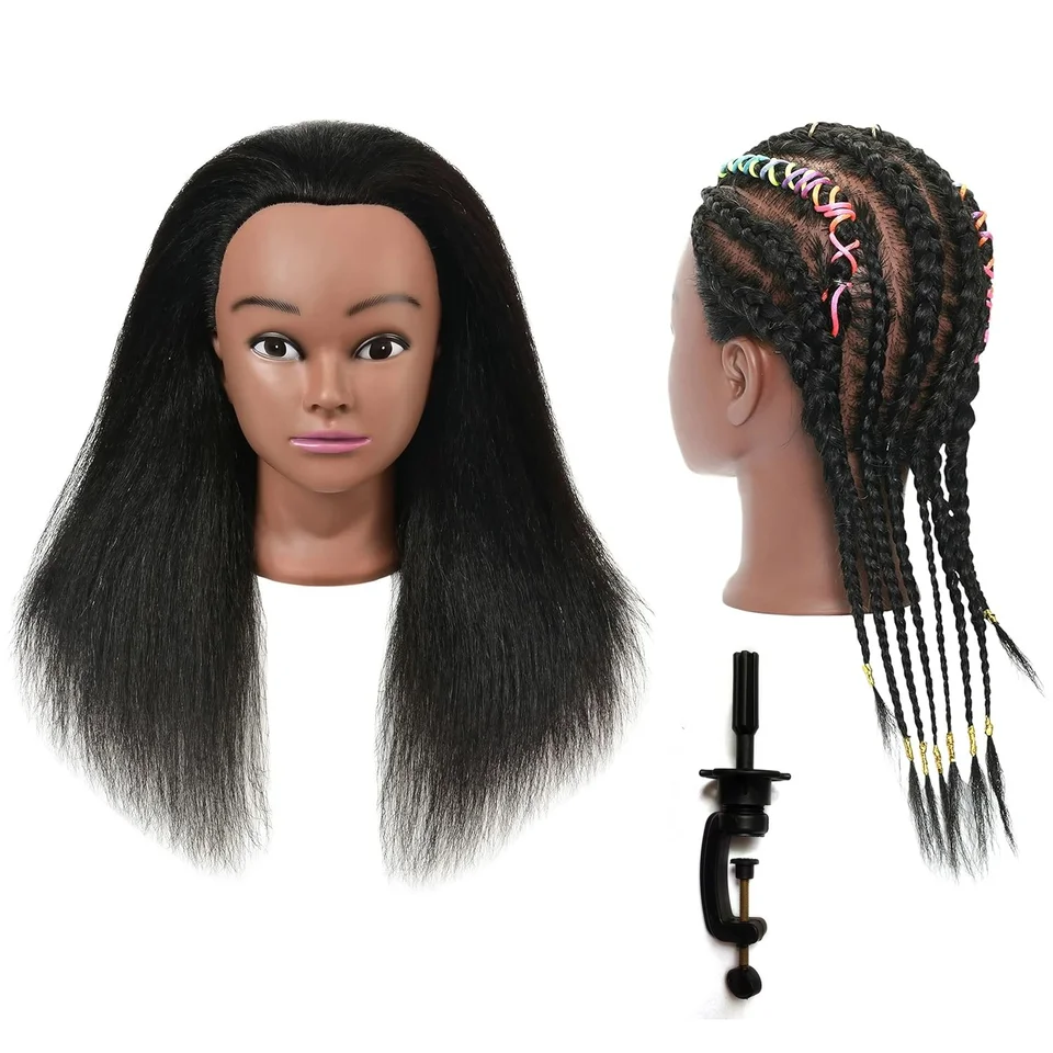 100% skutočné vlasové figuríny Výcvik hlavy so stojanom, 16 -palcová kozmetológia Kozmetológia Mannequin Manikin Manikin