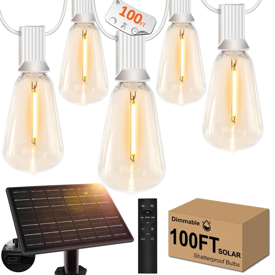 100 stôp diaľkové stmievacie solárne struny svetlá vonkajšie ST38 LED Fairy Garden Lamp Svadobná strana Vianoce Halloween visiace terasy svetlo