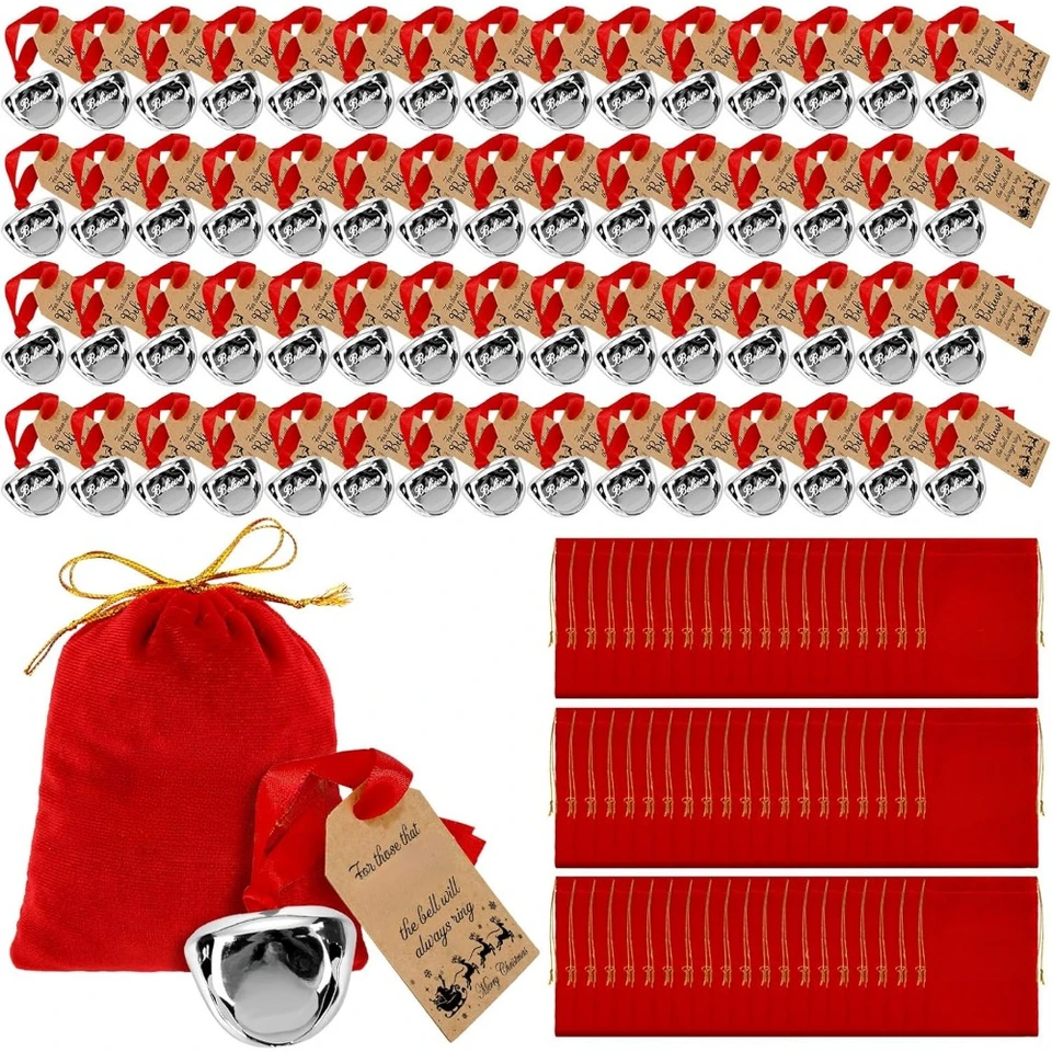 100 sád Vianoce verí, že zvončeky The Polar Sleigh Bells Hromadné sany sob bell ozdoby Vianoce večierky darčeky