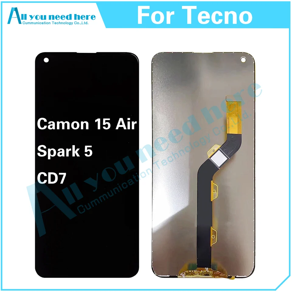 100% test AAA pre Tecno Camon 15 Air / Spark 5 CD7 LCD Displej dotykovej obrazovky Digitalizátor Digitalizátor Opravy Výmena diel