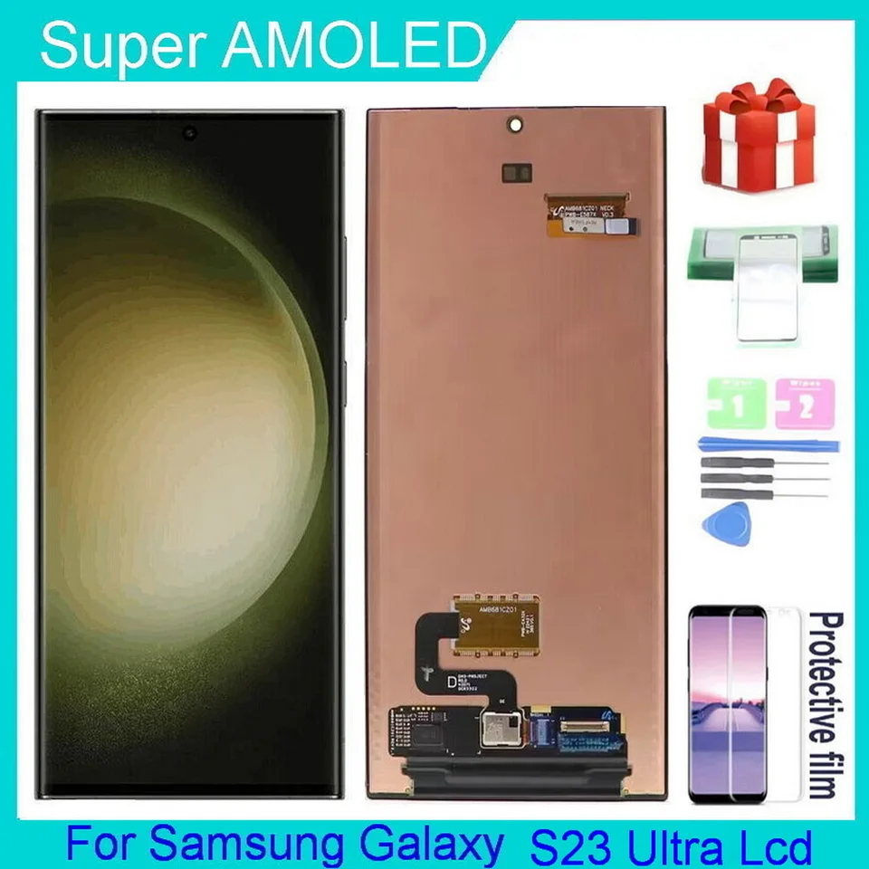 100% testovanie na Samsung Galaxy S23 Ultra 5G LCD S918B S918B/DS DISPLEY DISPLET DIGITIZER s výmenou obrazovky s defektmi