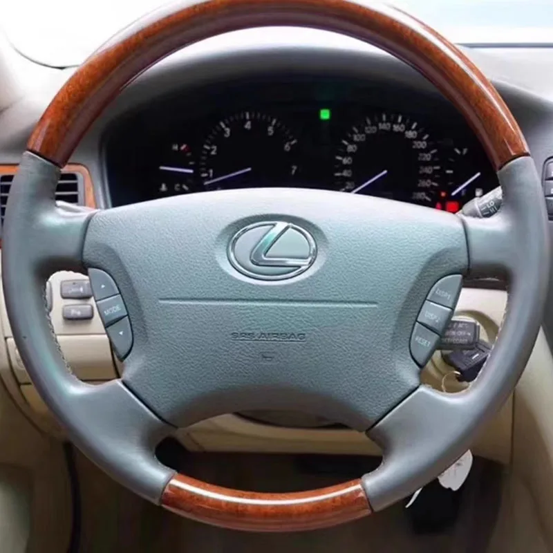 100% vhodné pre Lexus LS430 2002-2006 Ručne šité broskyňové drevené zrno Grees Originálne kožené kože nekĺzanie automobilu