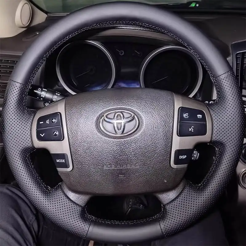 100% vhodné pre Toyota Land Cruiser LC 2008-2015 Tundra 2007-2013 Automatické diely ručne šité pravé kožené auto na volant