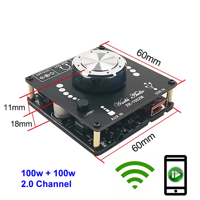 100 W+100W Bluetooth kompatibilný bezdrôtový digitálny zvukový zosilňovač triedy D 20W ~ 200 W HIFI Stereo USB Zvuková karta zosilňovač