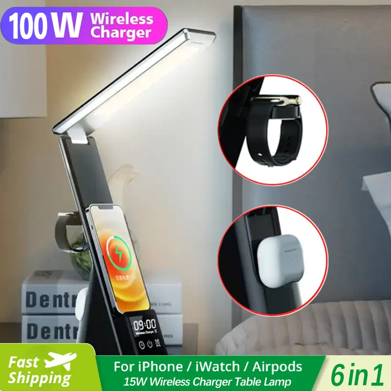100 W budík rýchla bezdrôtová nabíjačka Stlmiteľná stolová nočná nabíjacia stanica pre iPhone 15 14 13 12 11 Pro Max Samsung S24U
