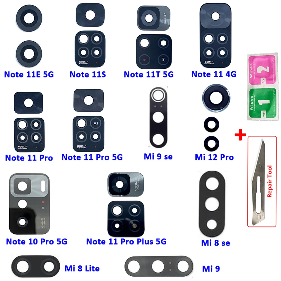 100% zadná sklenená šošovka zadnej kamery so slepkou pre Xiaomi Mi 12 Pro 12c 8 SE 9 Lite Redmi Note 11S 11T 11E 11 10 Pro 5G