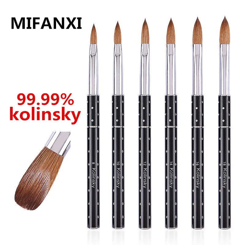 100% čistý kolinský akrylová kefka na nechty Čierna rukoväť Kolinsky Sable pero pre UV nechtový gél maľba Nástroj na nechty na nechty