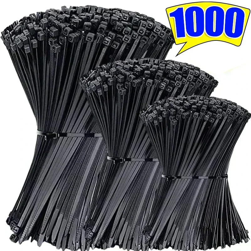 1000/100ks plastové nylonové káblové zväzky Self-Locking káblové kravaty remienok Nastaviteľné káble Upevňovacia slučka Domáca kancelária Zips