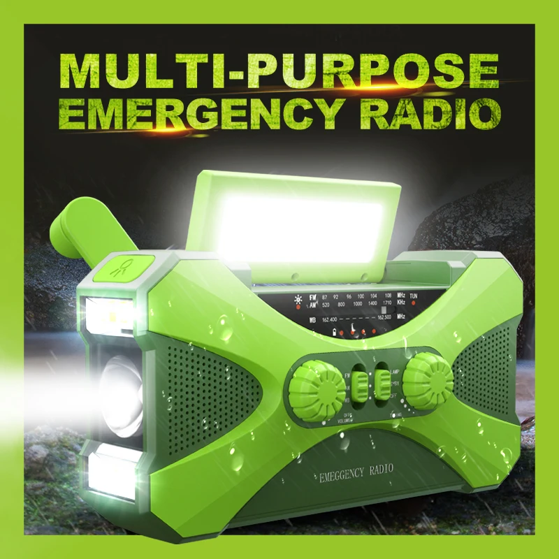 1000 mAh Multifunkčná rádiová ručná kľuka Nabíjateľná stereo solárne rádio FM AM NOAA NOBILNÉ RADIOD RADIOD LED baterka Pochodca baterky