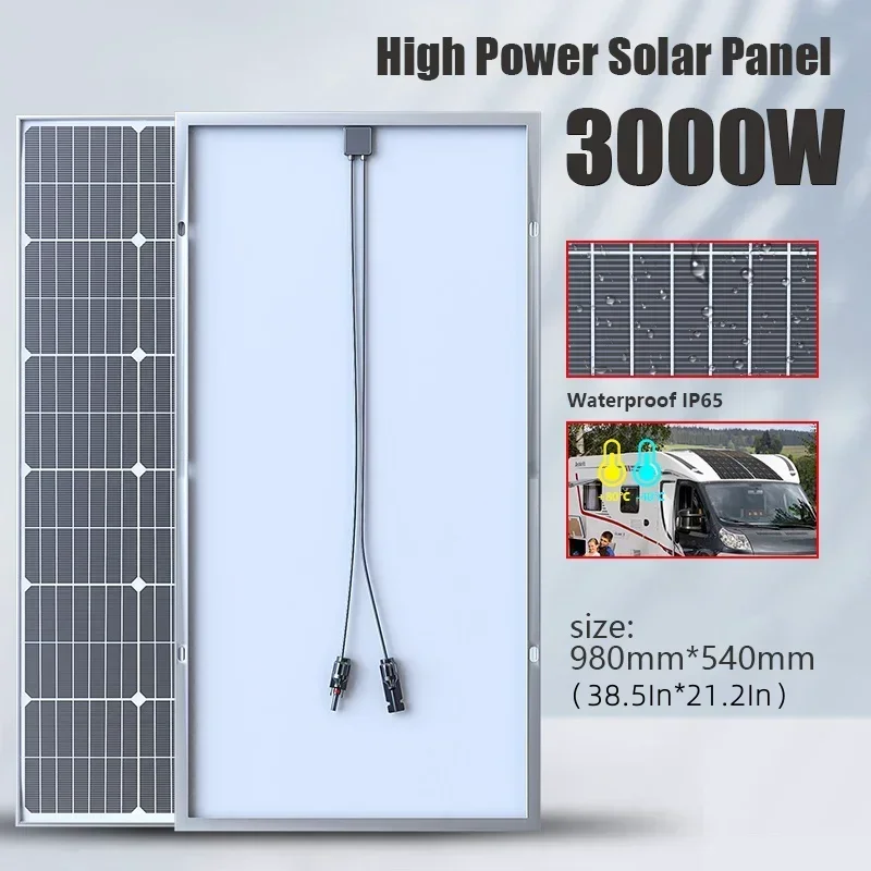 1000 W 2000W 3000W Solárny panel 18vhigh účinnosť pevné nepremokavé energické bankové sklo nabíjanie Vonkajšie solárne články pre domáce kempovanie