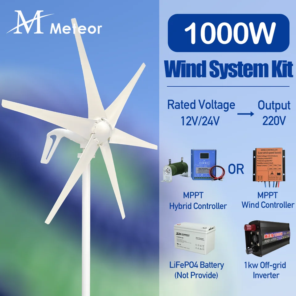 1000 W veterná turbína generátor výkonu 12V 24 V Výstup 220V 230V 240V OFF SYSTÉM KOMPLETNÉHO Kit