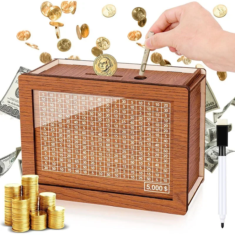 10000 EUR Money Box Dekoratívna prírodná drevená drevená ušetri