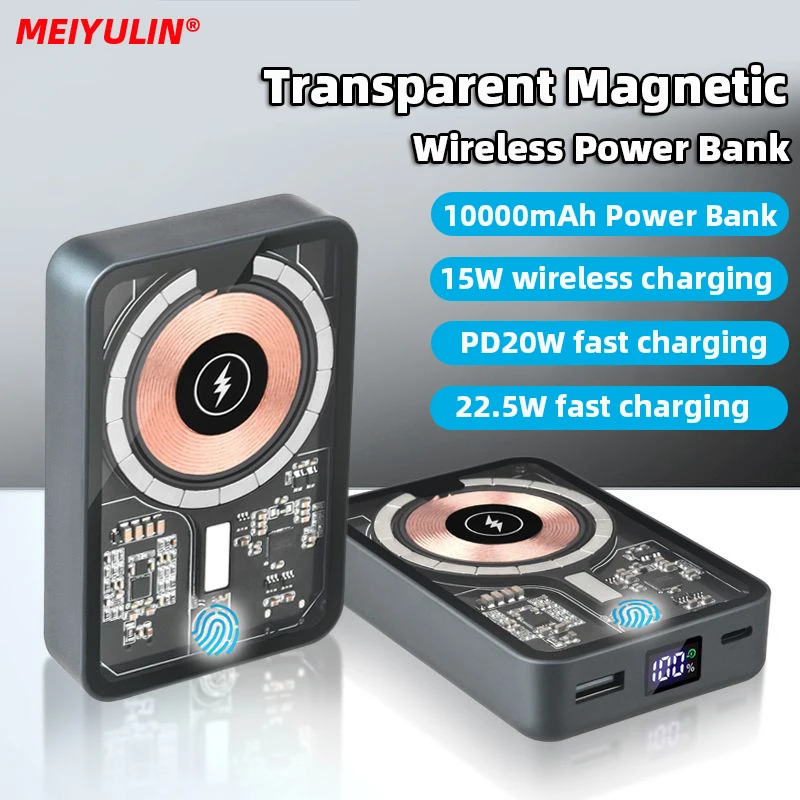10000 mAh Wireless Power Bank Magnetic prenosný USB C PD 20W Rýchle nabíjanie Externá náhradná batéria pre iPhone 16 15 Xiaomi Samsung
