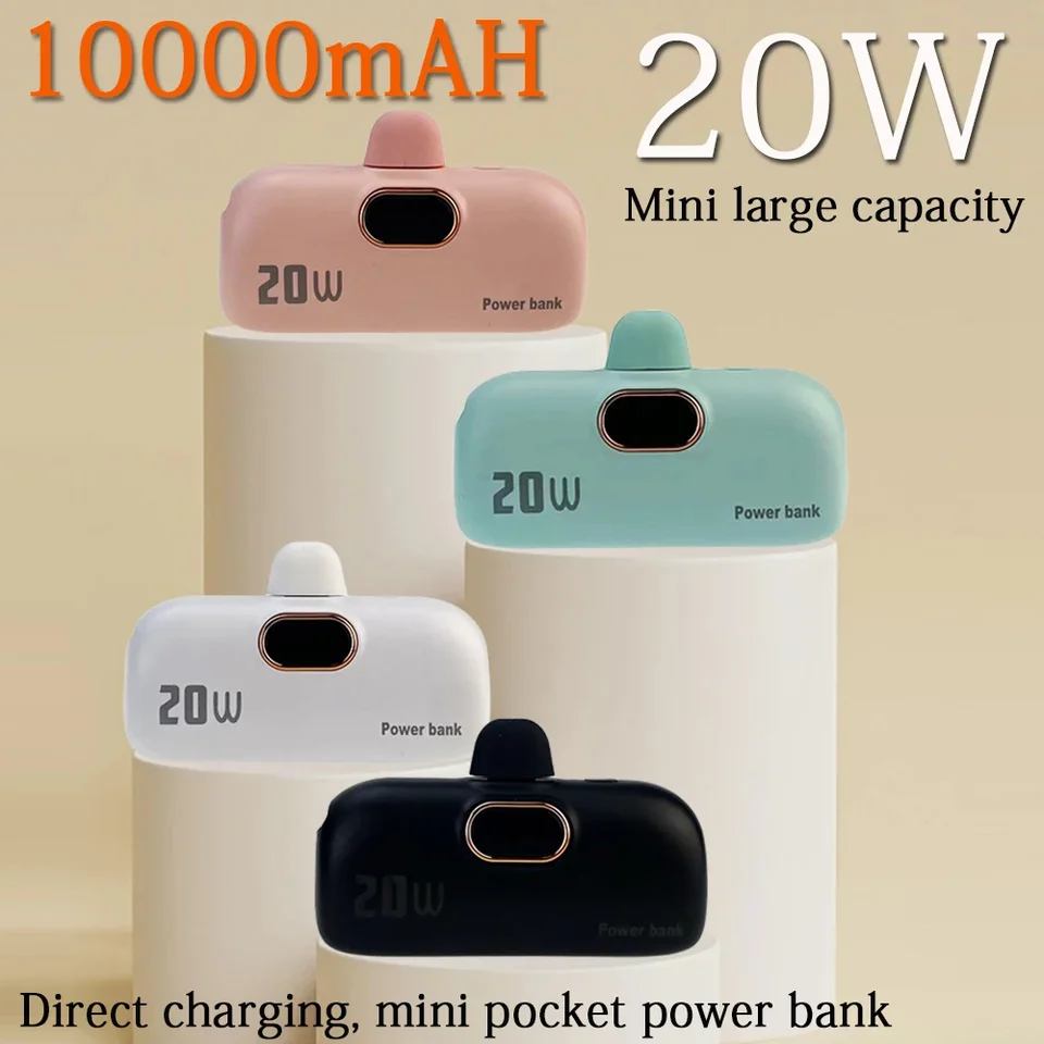 10000 mAh Wireless Power Bank Mini Capsule Capsula Rýchle nabíjanie Mobile PowerSupplyNemergency Externá batéria pre iPhone typu C iPhone