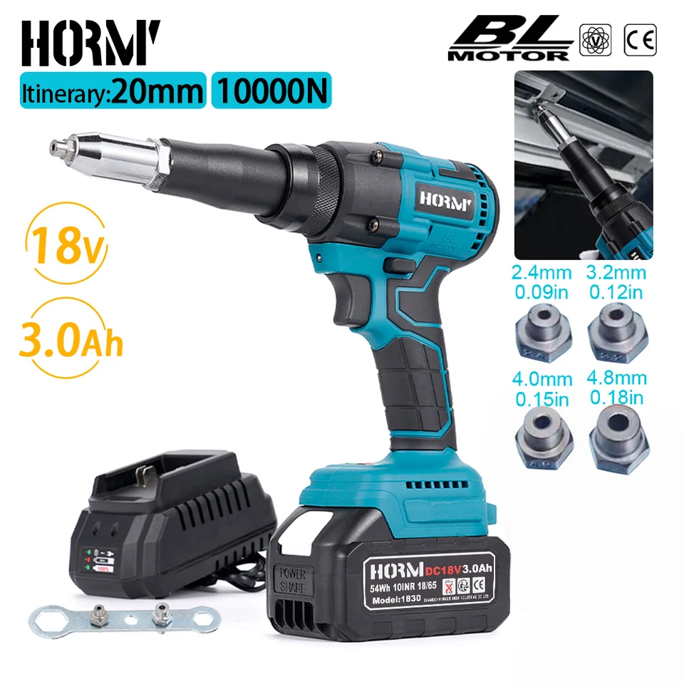 10000n Brushless Electric Nivet Gun 2,4 ~ 4,8 mm bezdrôtový nit nit vŕtačka V vložení automatického nitovania nástroja pre batériu Makita 18V