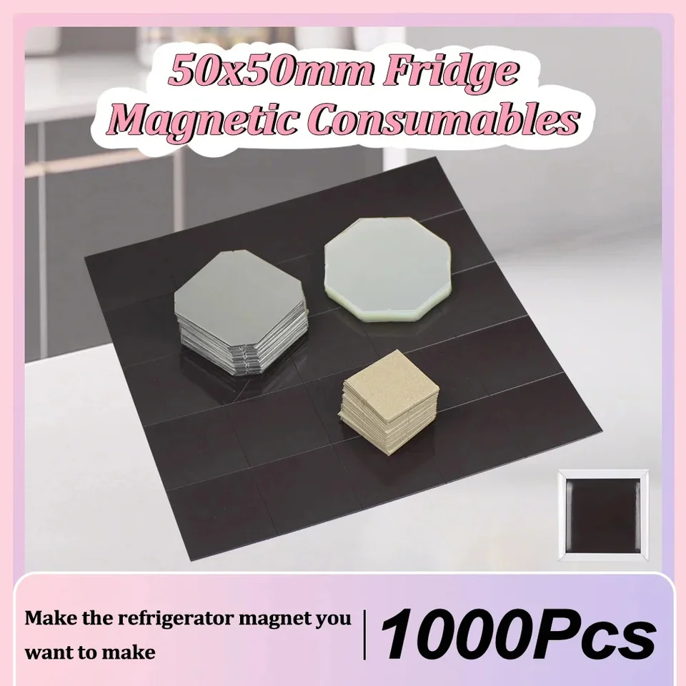 1000ks 50 × 50 mm DIY slepá chladnička Magnetický materiál Vlastné fotografie dekorácia Domáca štvorcová chladnička Magnetické spotrebné materiály
