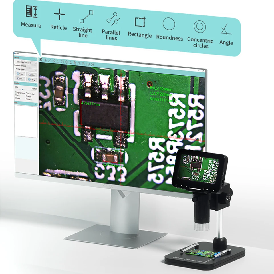 1000x digitálny mikroskop 4,3 palca digitálny lupienok s 8 LED ľahkým šmrnc pre mince pre mince doska Solinging Circuit Board PCB
