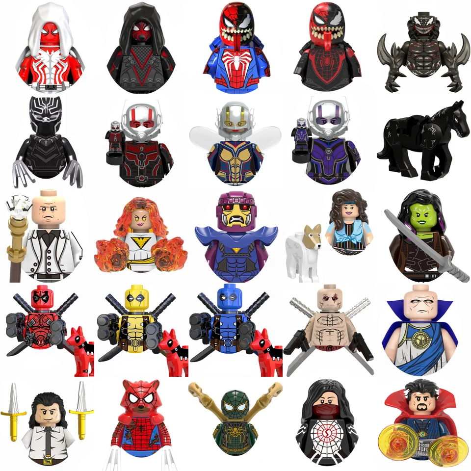 1004 Marvel Wolverine Venom Horse Black Panther Loki Bricks Brick Toy Mini Doll Detská narodeninová hračka Darček Prekvapenie