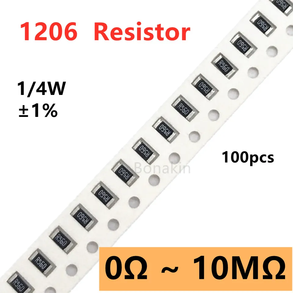 100ks 1% 1206 SMD rezistor 0R10R20R22R100R120R200R330R470R510R1K1K1K1K2K2K2K2K2K510K510K1K1K1K1 POD