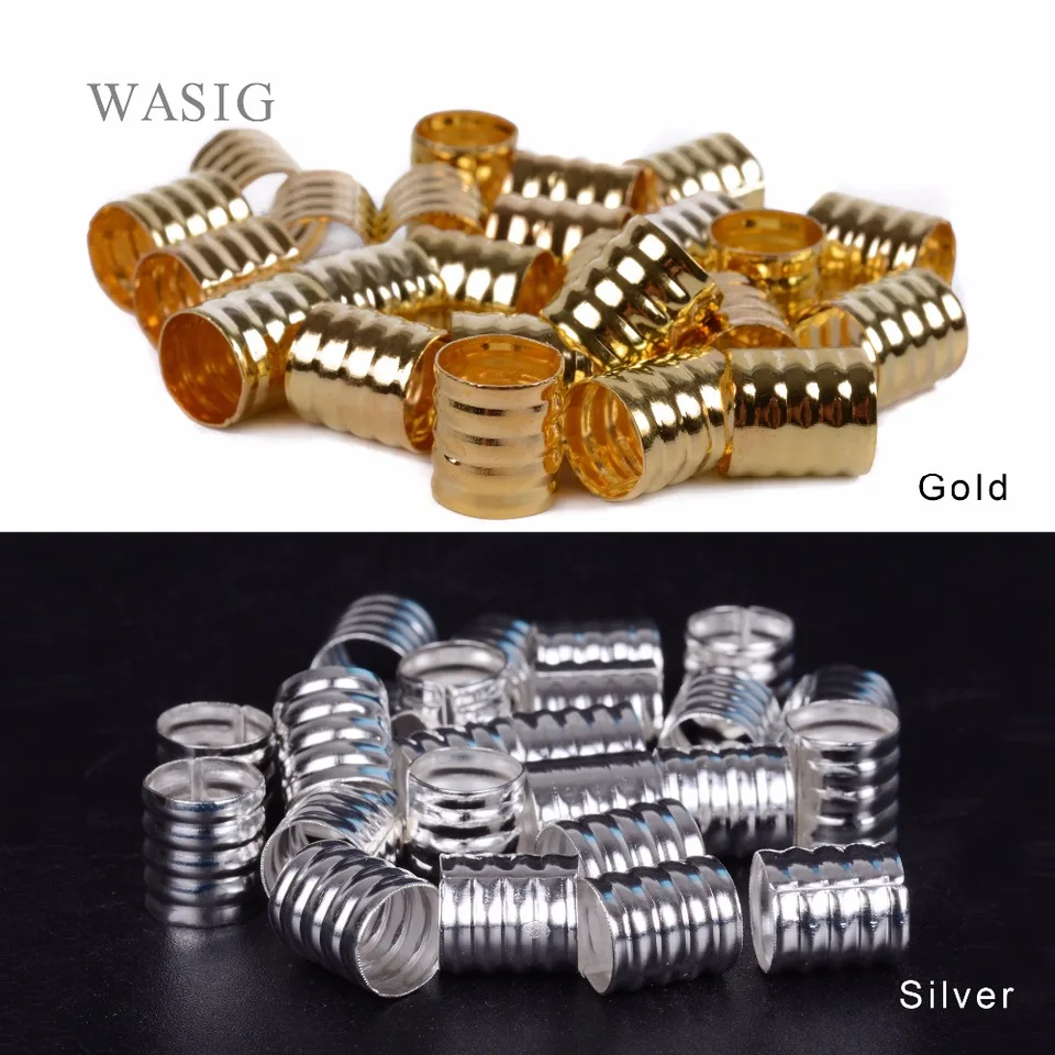 100ks 10x8mm strieborné/zlaté guľôčkové koráliky na pružinu Nastaviteľné vlasové sponky Spona hliníka Zliatinová trubica Styling Styling