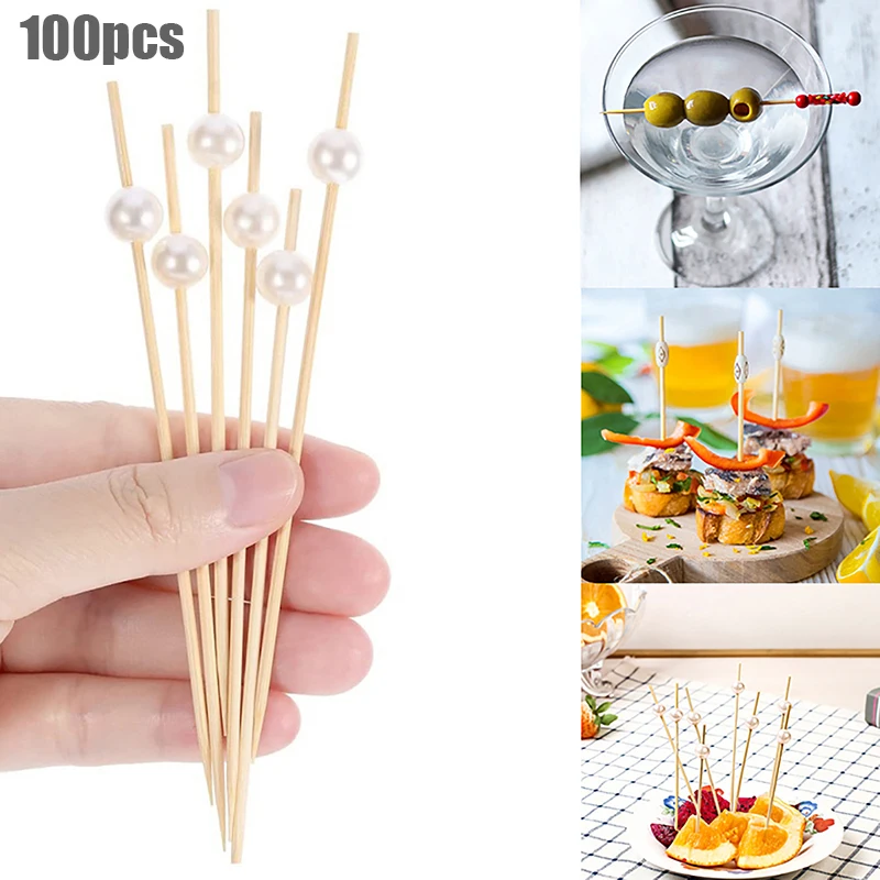 100ks 12 cm biely perla bambusové potraviny ovocie Picks Party Party Dessert Dessert Cocktail Cocktail Buffet Cupcake špáradlo špáradlo