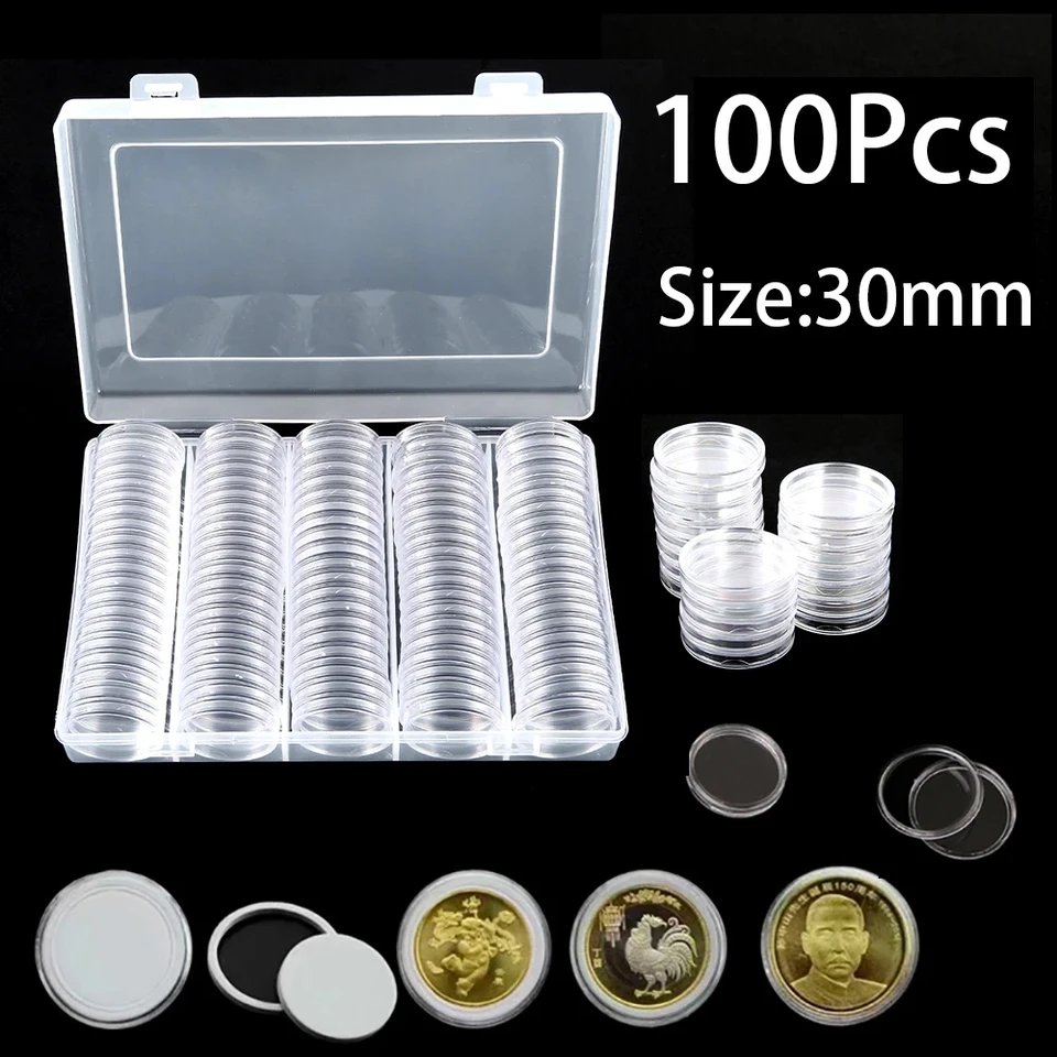 100ks 30 mm čistých prípadov držiteľa kapsúl Coin Capsule Transparent Pamätné zbierky Colle Coin Storage Zbierka Dodávky