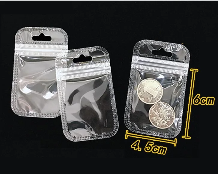 100ks 4,5*6 cm Small Pvc Bag Samoliečba plastový zipový zámok vrecko Hrubé číry zips