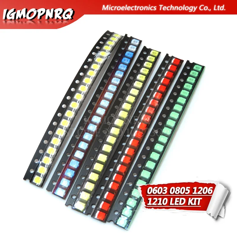 100ks = 5 farieb x 20ks 1210 1206 0805 0603 LED dióda sortiment SMD LED dióda Green / Red / Biela / modrá / žltá
