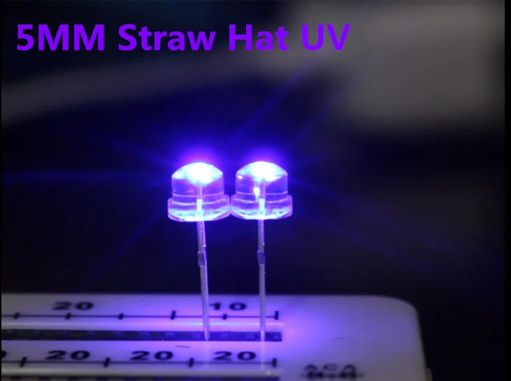 100ks 5 mm Straw klobúk UV fialové svetlo široký obsah ultrafialovej farby 395nm - 400 nm priehľadné 5 mm 20ma 3V 3V svetlo emitujúce dióda LED žiarovka