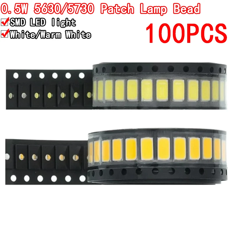100ks 5630/5730-CW/WW 0,5W-150MA 50-55LM 6500K Biele svetlo SMD 5730 5630 LED 5730 Diódy (3,2 ~ 3,4V)