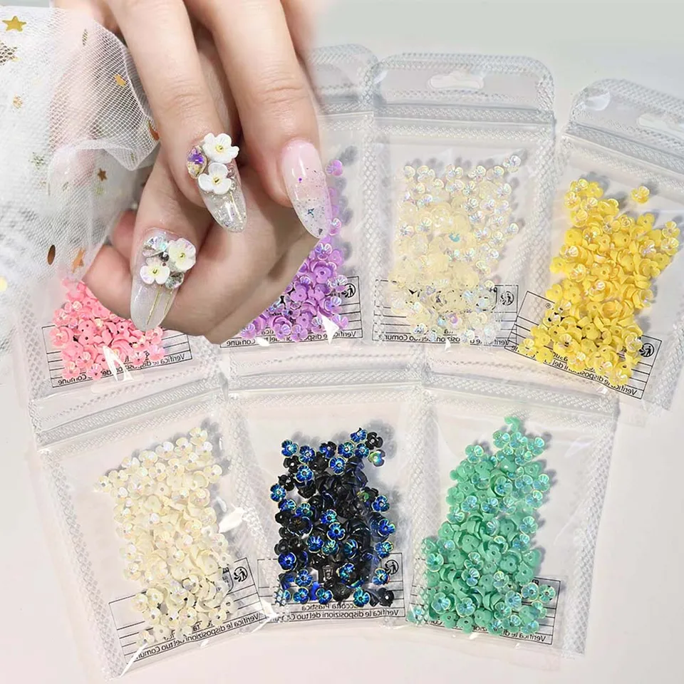 100ks 5d okvetné lístky na nechty kvetiny kvet 3D Sakura Design Pearl 7colors plochý zadný nechtový necht Art Dity
