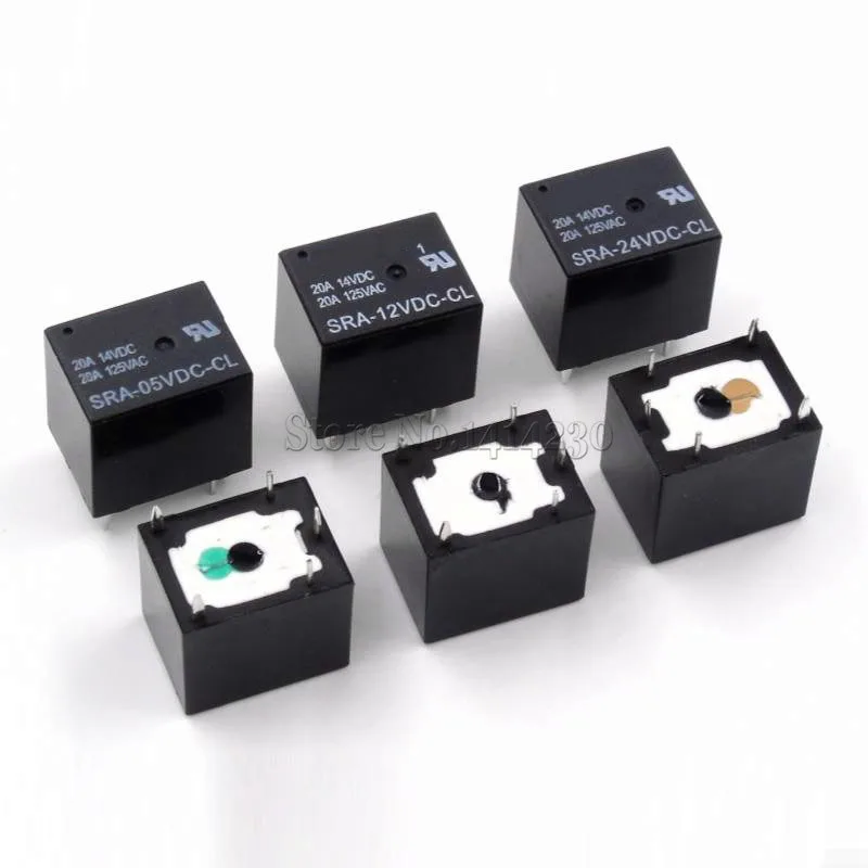 100ks 5v 12v 24v 20a DC Power Reel relé SRA-05VDC-CL SRA-12VDC-CL SRA-24VDC-CL 5PIN TYP PCB v zásobe čierneho automobilového relé