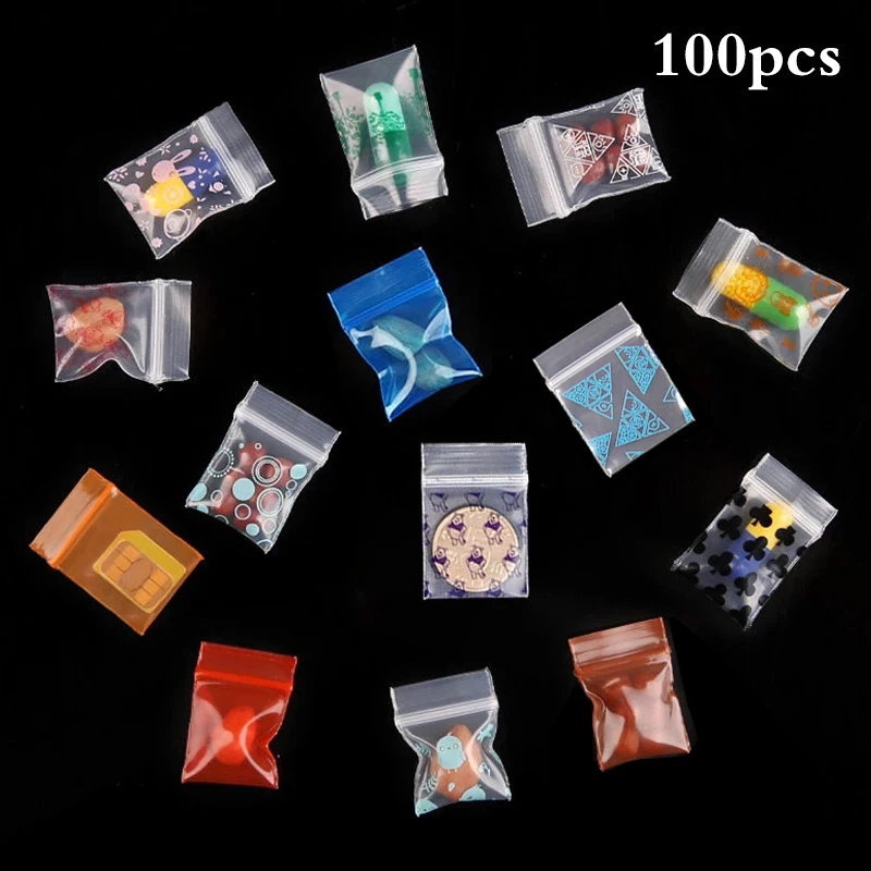 100ks/balenie Mini Zip Lock Plastové vrecká Malé zipsové vrecko na zips opakovane použiteľnú tašku pre potravinové mince šperky Balenie vrecká zipsu