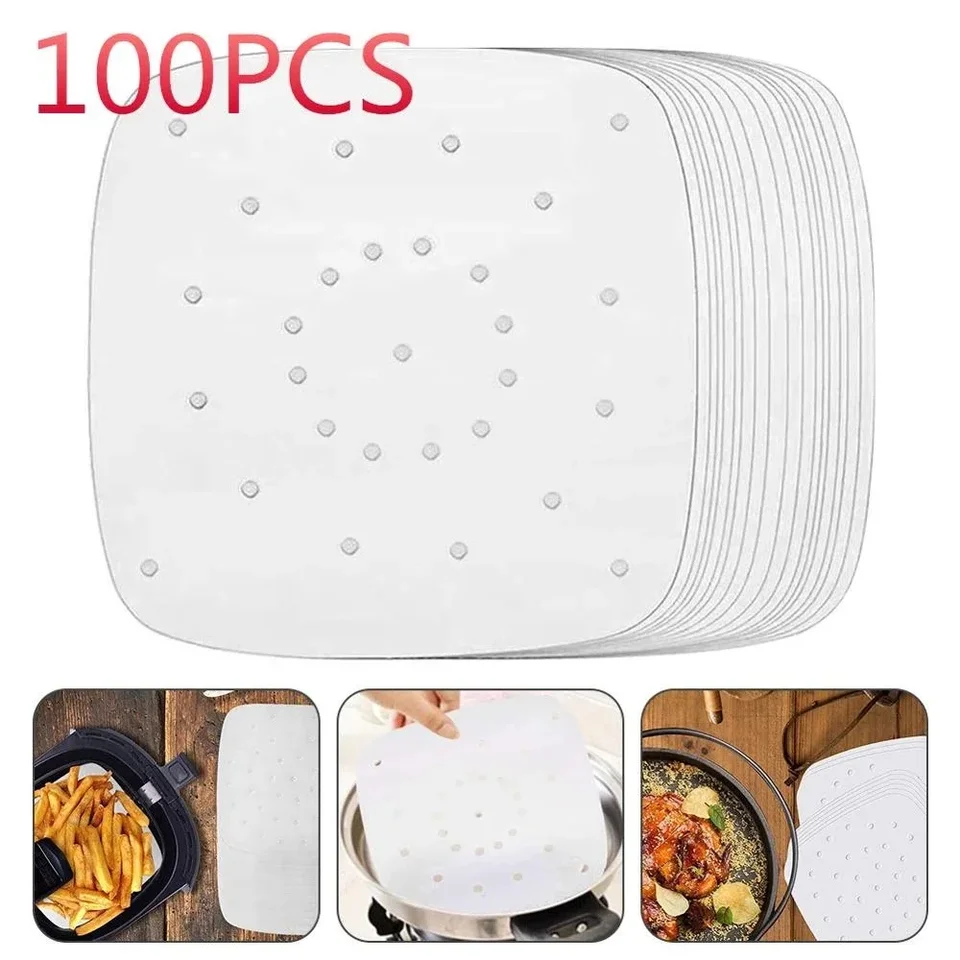 100ks/balenie vzduchovej fritézy Perchment papier štvorcové na pečenie Doplnky okrúhleho oleja absorpcia oleja kuchynský letecký papier papier