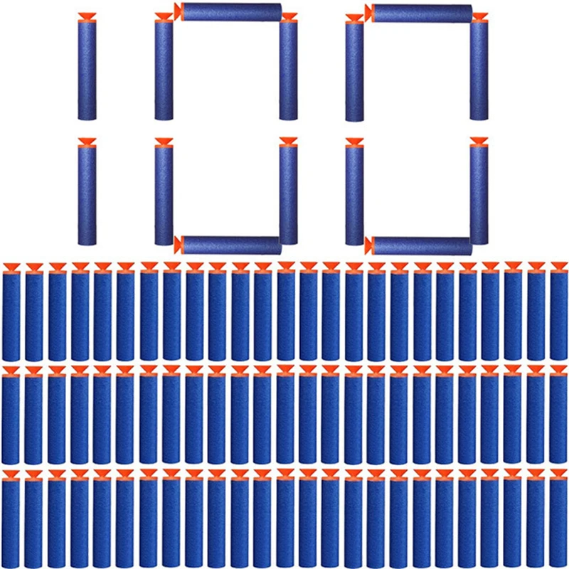 100ks Blue Sucker Head Gullets 7,2 cm pre Nerf n-Strike Elite Series Blasters Foam Eva Revill Darts Detské hračky