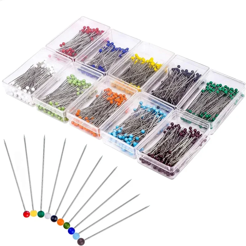 100ks/box 38 mm šijacie kolíky sklenené guľôčky Multicolor Head Pins Priame prešívané kolíky s perlovými hlavami DIY remeslá šijací nástroj