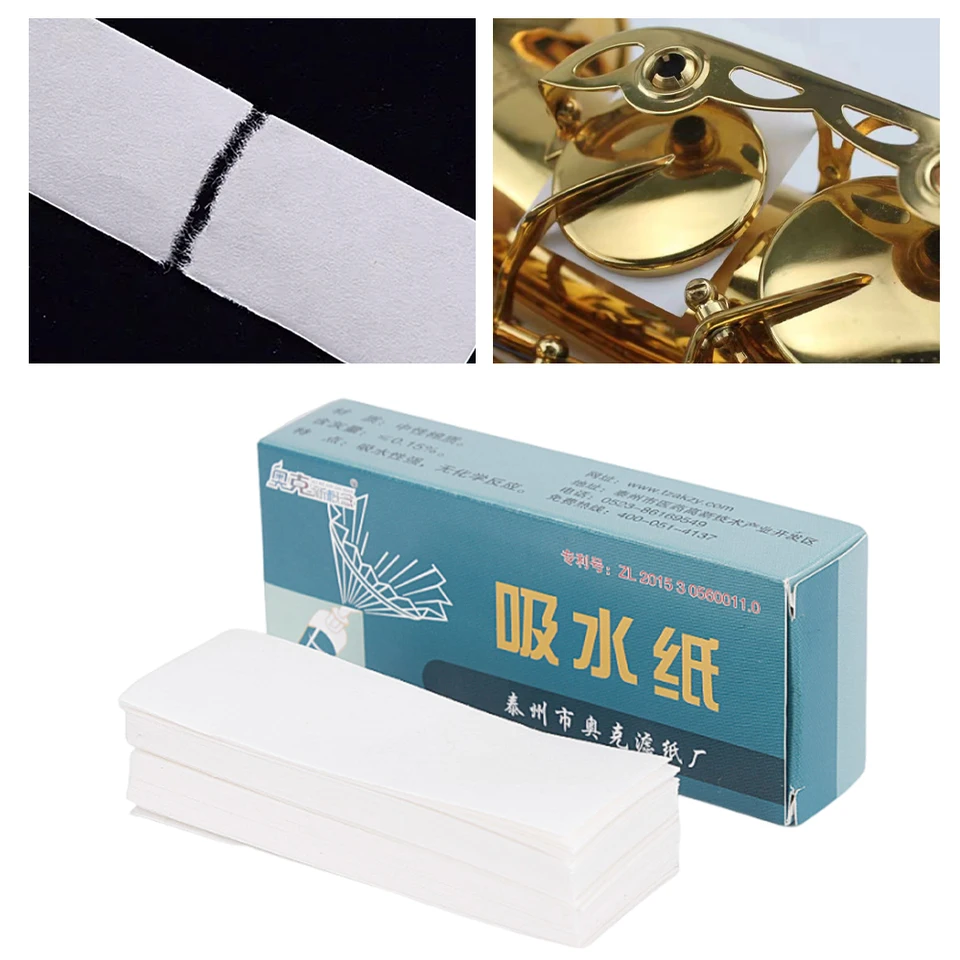 100ks/box Sax Absorpčné čistiace papiere Anti-Clarinet Bassoon Spion Pad univerzálne pre saxofónovú flautovú klarinet
