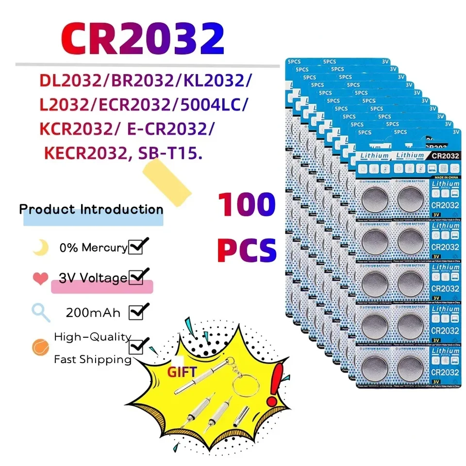 100ks CR2032 3V lítiová batéria DL2032 ECR2032 BR2032 pre hračku hodinky na diaľku Kalkulačka diaľkového ovládania Kalkulačka základnej dosky COIN CELL CELL