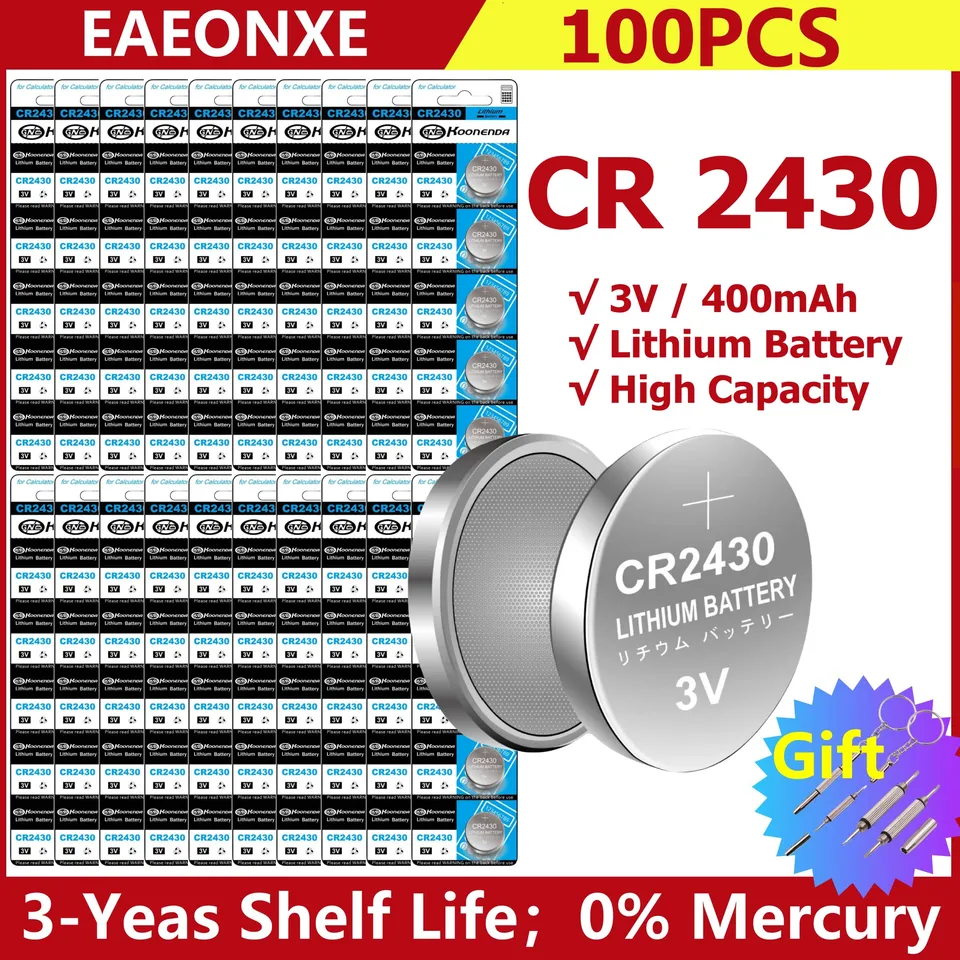 100ks CR2430 lítiová batéria CR 2430 DL2430 BR2430 3V Buttonické batérie pre diaľkové ovládanie hodiniek