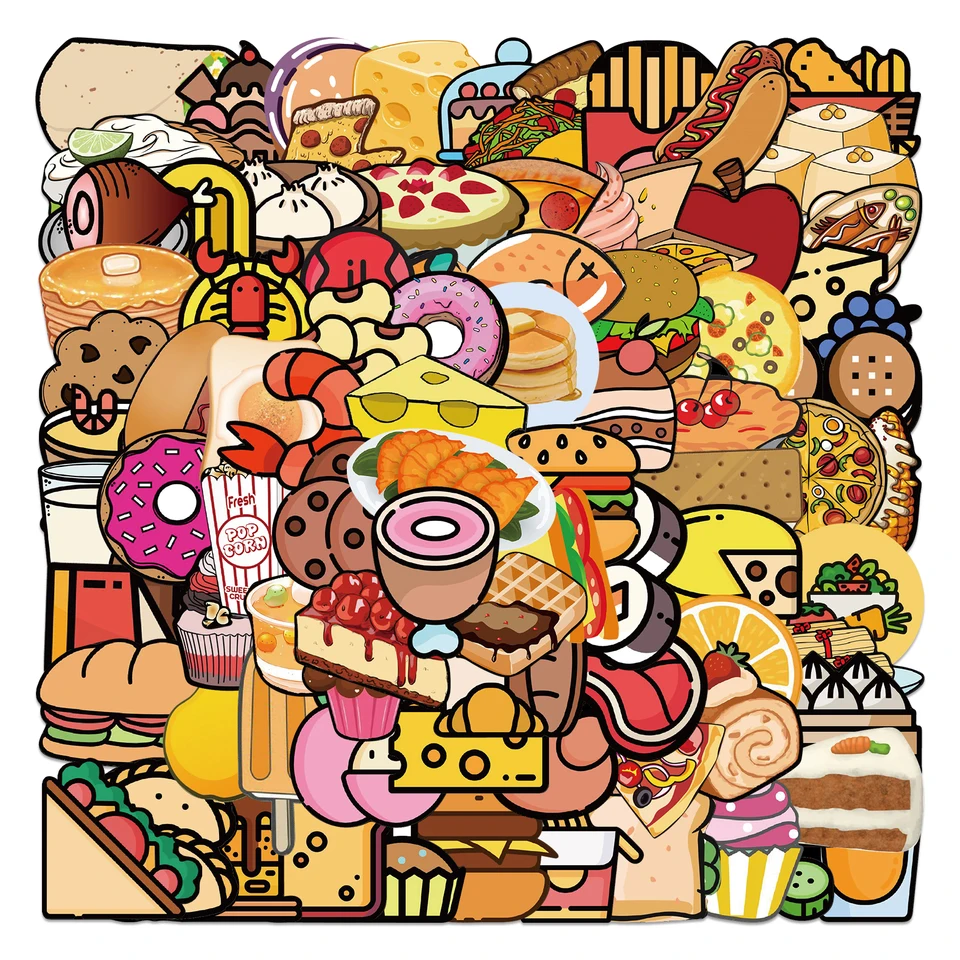 100ks Cute Kawaii Mini Food Sticker pre nálepku s nálepkou pre notebook Vinyl vinyl pre automobilový telefón fľaša na fľašu