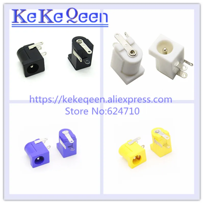 100ks DC-005 Čierna biela žltá fialová dcová dcová konektor dc005 5.5*2,1 mm 5,5*2,5 mm 2,1 2.5 Objímka okolo ihly