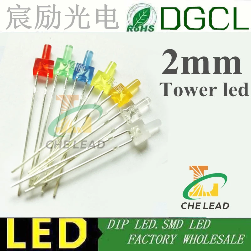 100ks/dávky 2 mm Mini LED dióda červená/zelená/modrá/biela/žltá/oranžová indikátor blikania