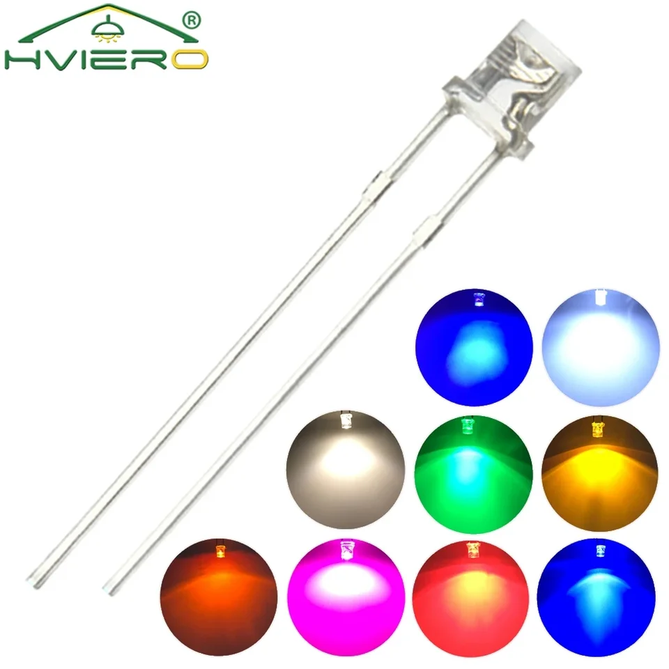 100ks f3 3 mm 2pins plochá biela červená žltá modrá modrá ružová ružová dióda LED širokolého uhla Emitujúce diódy Ultra svetlé LED žiarovky