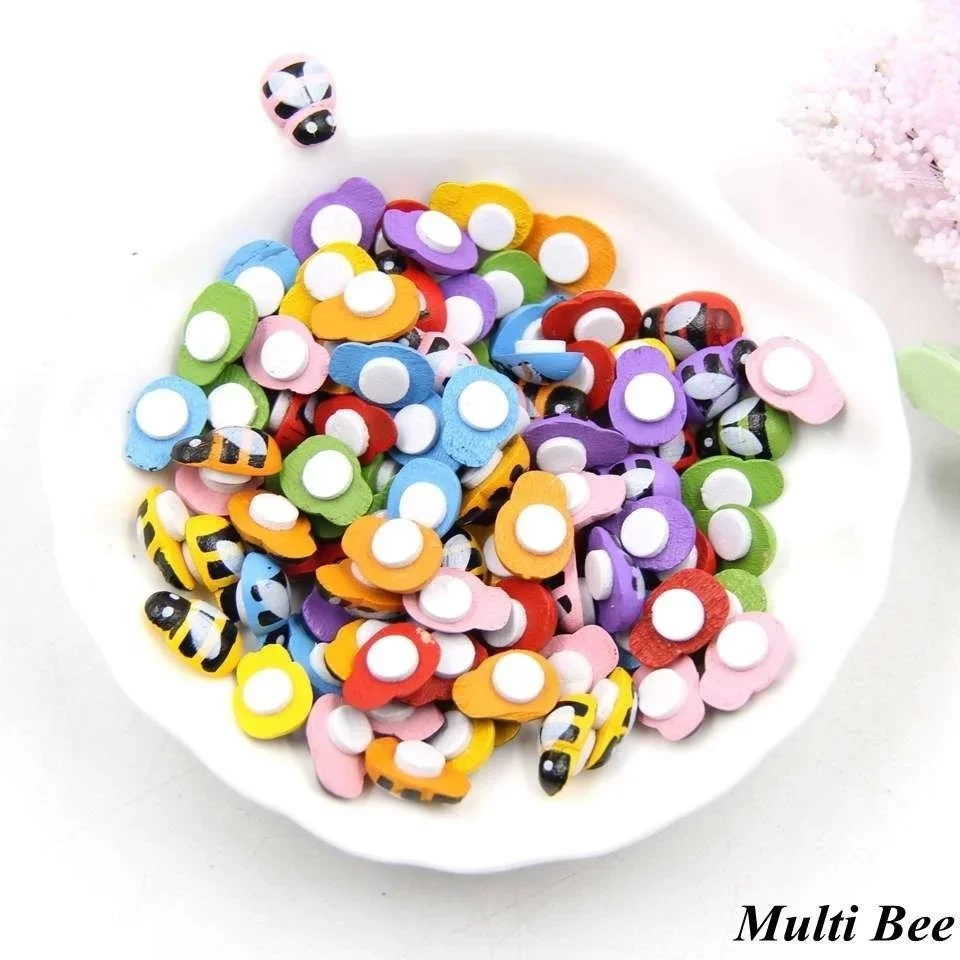 100ks farebné včely Drevené ladybug špongie Self-pasívne nálepky chladnička/nálepka na stenu Kids Scrapbooking detské hračky Domáce dekorácie