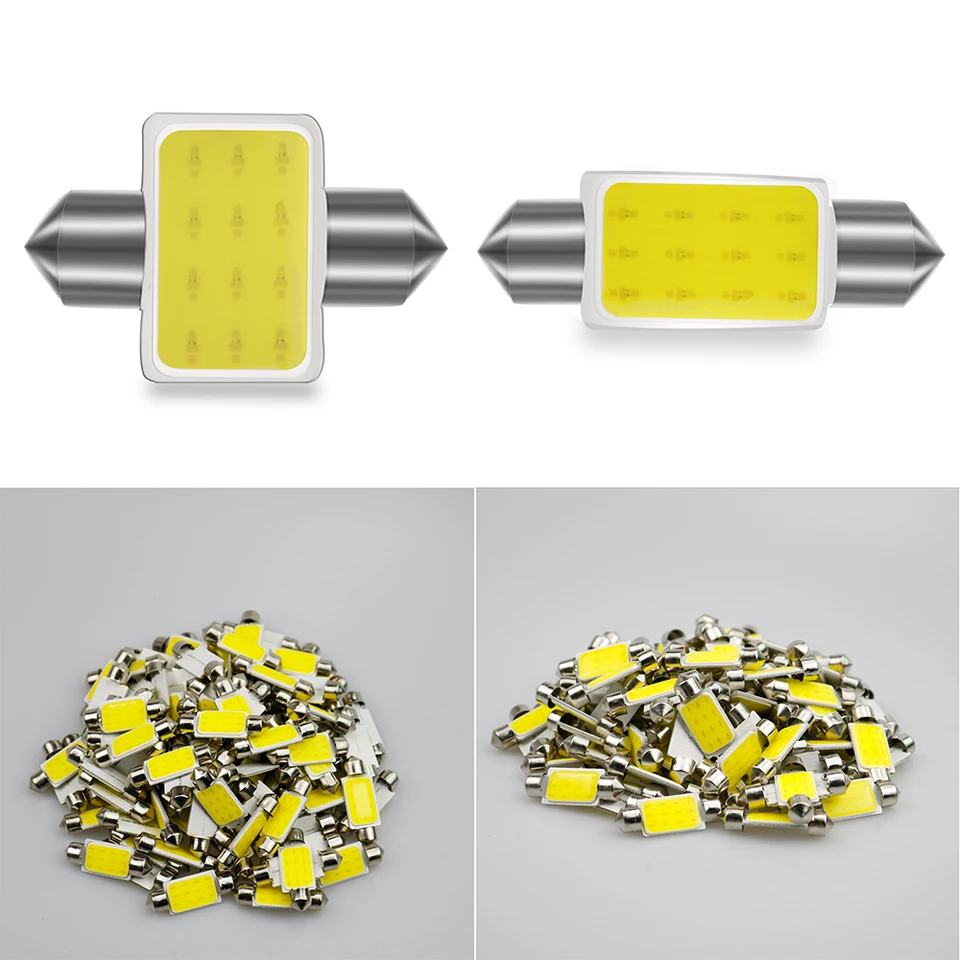 100ks festoon C5W 31/36/39/41 mm LED autá Žiarovka 12SMD COB Automatické interiérové ​​čítanie DOME LAMP LAMP LISTICKÁ SVETLO VÝSTRAHA 12V 6500K